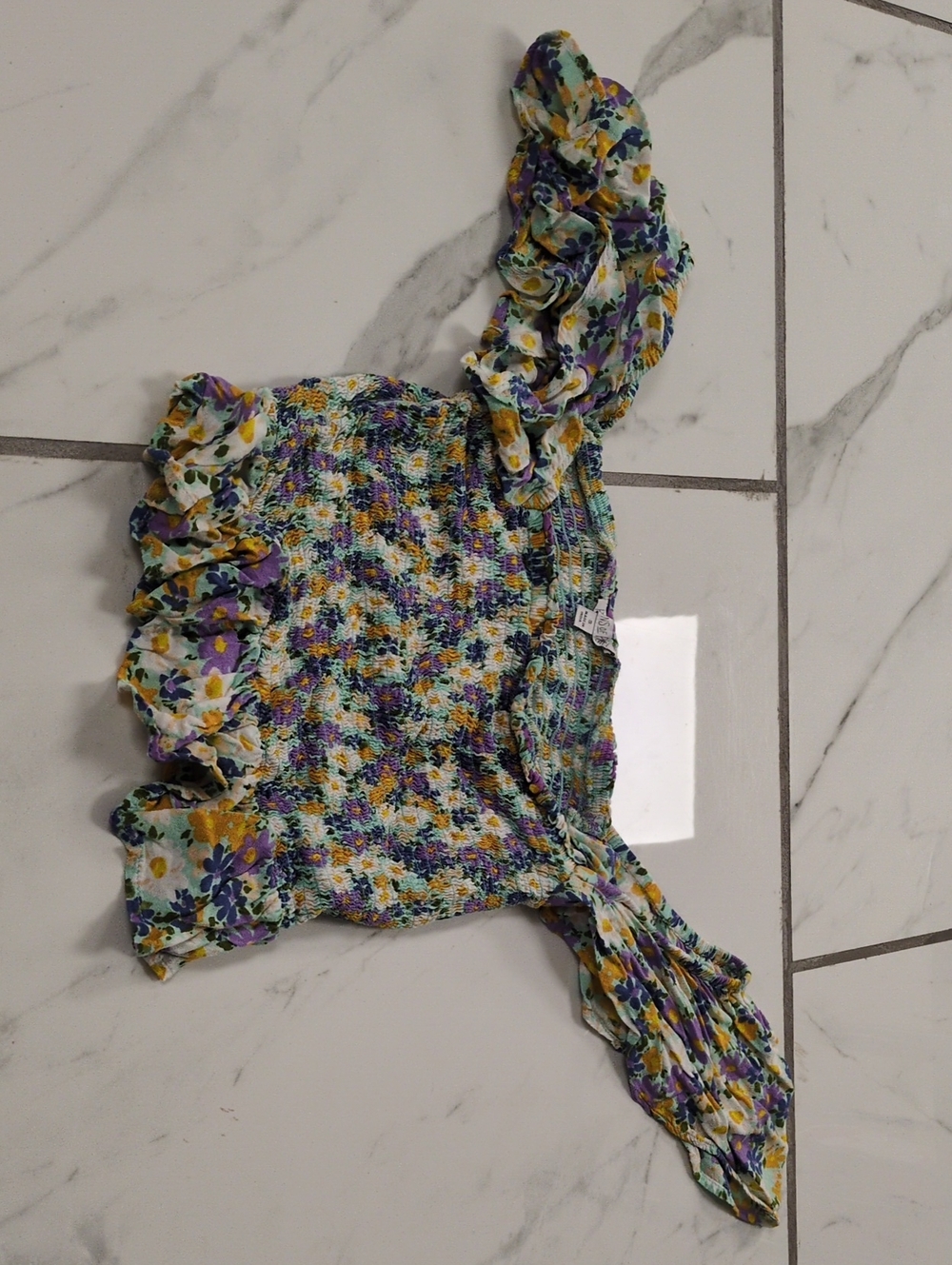 Floral Smocked Crop Top with Ruffled Straps